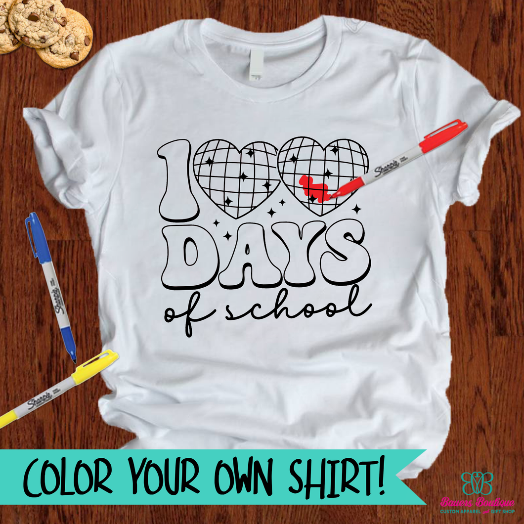 100 Days Disco Heart Coloring Shirt