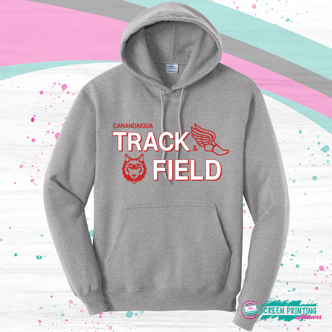 Gray Canandaigua Track Hoodie (Red/white design- 100)