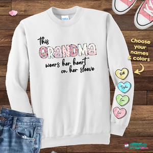 This GRANDMA wears her heart on her sleeve (up to 4 hearts)