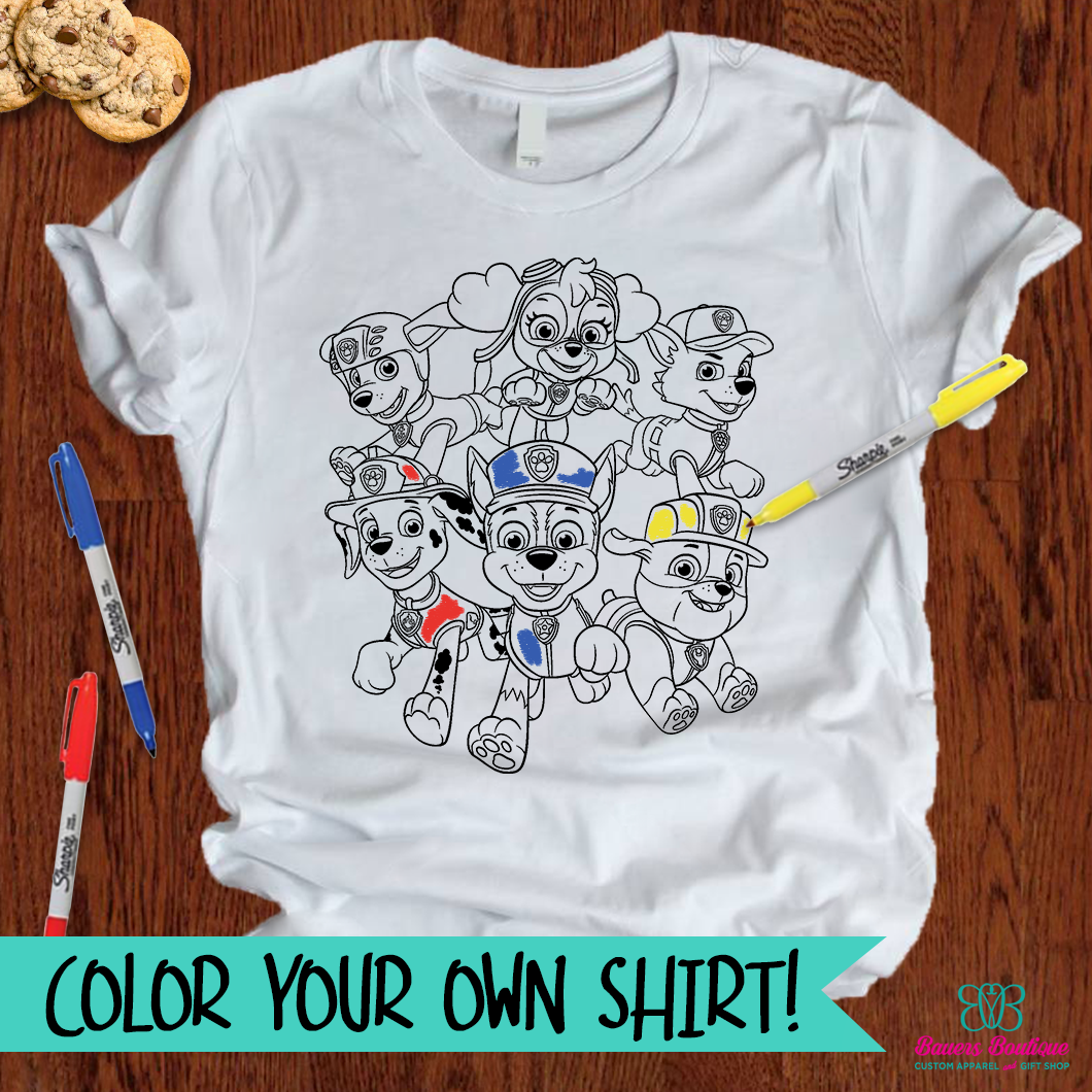 Paw Patrol shirt coloring By Printing – Screen Bauers Boutique