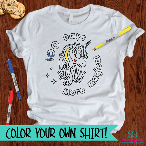 100 Days Unicorn Coloring Shirt