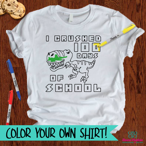 100 Days Dinosaur Coloring Shirt