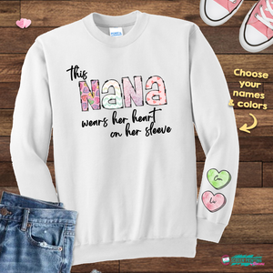 This NANA wears her heart on her sleeve (up to 4 hearts)